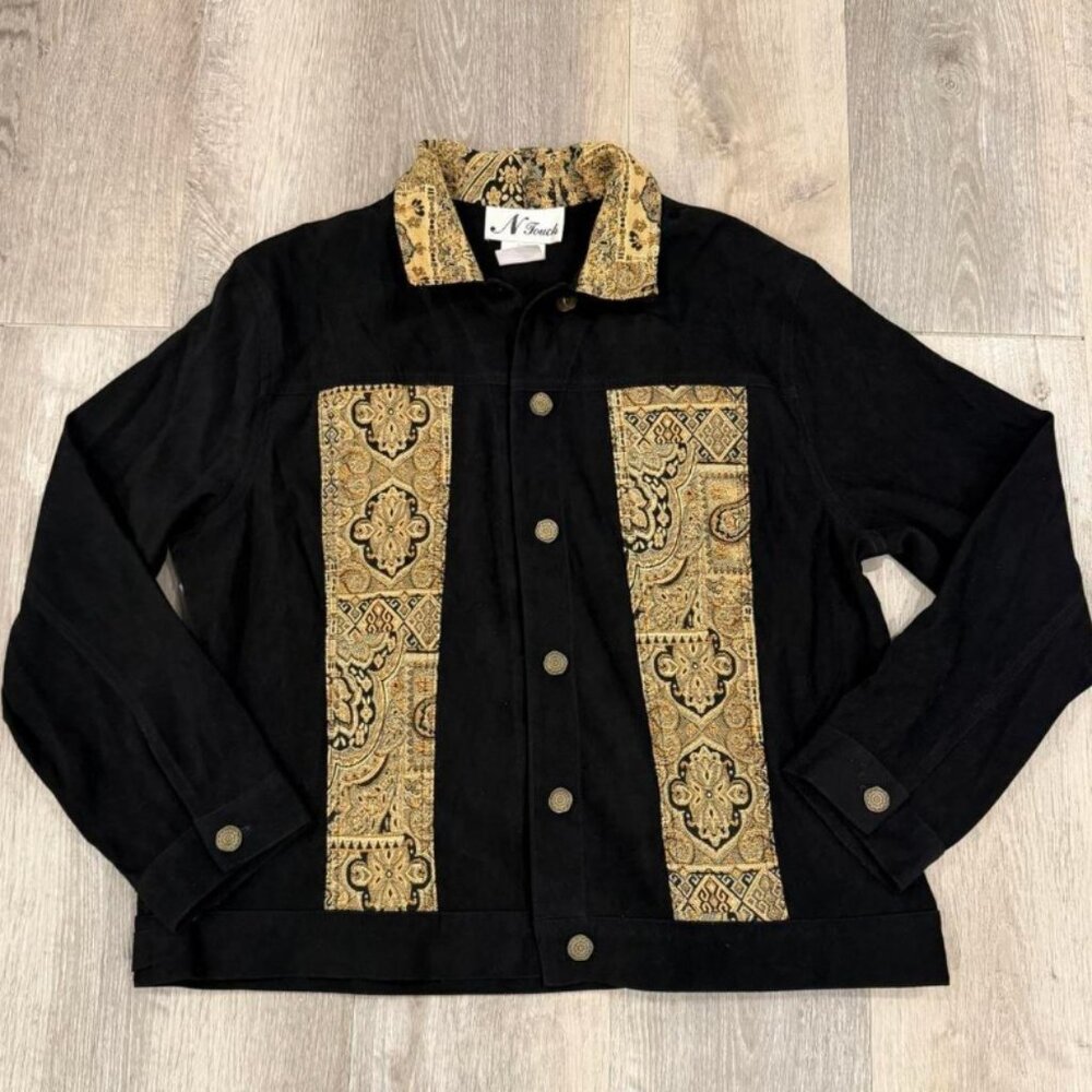 N Touch Black and gold military blazer vintage jacket women L